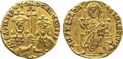Ancient. Coins Byzantine Coins. Basil I (AD 867-886), solidus, +IHS XPS REX REGNANTIYM , Christ enthroned facing, rev. BASILIOS ET ONSTANT AVGGbET XPISTOFO AVGG B, facing busts of Basil and Constantin