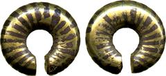 Celtic Coins. Celtic coinage , ring money (1st millennium BC), alternating bands of yellow and white gold, dark stripes painted over white gold bands, wt. 12.37gms. (VA.1-3), corrosion on one end, oth