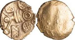 Celtic coinage, Cantii, gold quarter stater, early Trophy type, c. 45-40 BC, plain obverse, rev. stylised Roman trophy, wt. 1.25gms. (S.-; VA.145-1), very fine £120-150