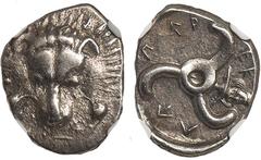 † - Lycia, Pericles (c.390-360 BC), AR tetrobol, authenticated and graded by NGC as Choice Very Fine - Strike 4/5, Surface 4/5, lion scalp facing, rev. triskeles, head of Hermes in field, wt. 3.12gms.