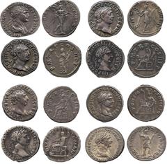 Ancient Coins, Roman Imperial. Trajan (AD 98-117), denarii (8), IMP CAES NERVA TRAIAN AVG GERM, laur. head r., rev. P M TR P COS II P P, Victory dr., seated l., holding patera and palm (RIC.57), rev. 