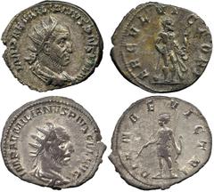 Ancient Coins, Roman Imperial. Aemilian (AD 253), antoniniani (2), IMP AEMILIANVS PIVS FEL AVG, rad. dr. and cuir. bust r., rev. ERCVL VICTORI, Hercules stg. half r., holding bow and resting r. hand o