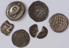 British Coins British Coins, Miscellaneous group of coins, comprising: Aigina, countermarked silver stater; celtic, Durotriges base stater; Iceni silver unit; Coritani, broken silver unit; Henry II, T