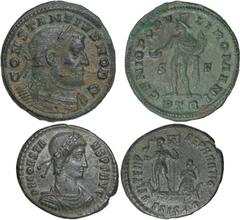 Ancient Coins Constantius I (AD 305-306), follis, Trier, CONSTANTINVS NOB C, laur. and cuir. bust r., rev. GENIO POPVLI ROMANI, Genius std. l., S – F across fields, in ex. PTR, wt. 9.54gms. (RIC.651 v
