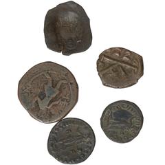 Ancient Coins Ancient coins (5): Roman (2); Byzantine (2): including billon trachy; possible Macedonian piece, an interesting study group, the trachy with nice portrait, all fine to good very fine (5)