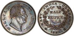 Indian Coins India, East India Company, William IV, silver proof half rupee, 1835C, WILLIAM IIII, KING, bare head r., rev. EAST INDIA COMPANY, value within wreath with 19 berries, date below (SW.1.59)
