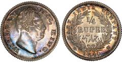 Indian Coins India, East India Company, William IV, silver restrike proof quarter rupee mule, 1840C, WILLIAM IIII, KING, bare head r., raised F on truncation, rev. EAST INDIA COMPANY, value within wre