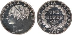 Indian Coins India, East India Company, Victoria, silver restrike proof rupee, 1840B, VICTORIA QUEEN, young head l., head point of bust 1mm. from the edge, lock of hair on front ribbon, diagonal ridge