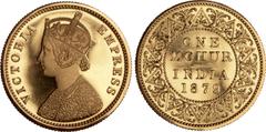 Indian Coins India, Victoria, gold restrike proof mohur, 1879B, VICTORIA EMPRESS, crowned bust l., rev. value, country, and date, all within border of scrolling foliage (SW.6.7), certified and graded 