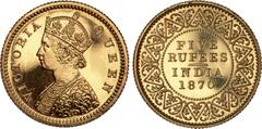 Indian Coins India, Victoria, gold early restrike proof five rupees, 1870C, VICTORIA QUEEN, crowned bust l., rev. value, country, and date, all within border of scrolling foliage (SW.4.23), certified 