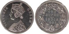 Indian Coins India, Victoria, silver early restrike proof rupee, 1862C, obverse F, VICTORIA QUEEN, crowned bust l., 3.75 panels in jabot, with V and J, round beads, rev. value, country, and date, all 