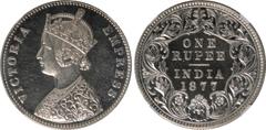 Indian Coins India, Victoria, silver restrike proof rupee, 1877C, VICTORIA EMPRESS, crowned bust l., rev. value, country, and date, all within border of scrolling foliage (SW.6.30), certified and grad