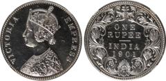 Indian Coins India, Victoria, silver restrike proof rupee, 1901B, VICTORIA EMPRESS, crowned bust l., rev. value, country, and date, all within border of scrolling foliage (SW.6.165), certified and gra
