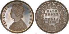 Indian Coins India, Victoria, silver original proof half rupee, 1875C, VICTORIA QUEEN, crowned bust l., rev. value, country, and date, all within border of scrolling foliage (SW.5.26), certified and g