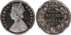 Indian Coins India, Victoria, silver restrike proof half rupee, 1877B, VICTORIA EMPRESS, crowned bust l., rev. value, country, and date, all within border of scrolling foliage (SW.6.173), certified an