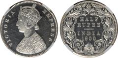 Indian Coins India, Victoria, silver restrike proof half rupee, 1900C, proof only date, VICTORIA EMPRESS, crowned bust l., rev. value, country, and date, all within border of scrolling foliage (SW.6.2