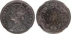 Indian Coins India, Victoria, silver early restrike proof quarter rupee, 1894C, VICTORIA EMPRESS, crowned bust l., rev. value, country, and date, all within border of scrolling foliage (SW.6.321), cer