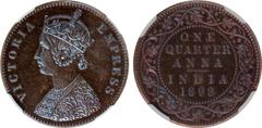 Indian Coins India, Victoria, copper proof quarter anna, 1898C, VICTORIA EMPRESS, crowned bust l., rev. value, country, and date, all within border of scrolling foliage (SW.6.543), certified and grade