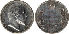 Indian Coins India, Edward VII, silver restrike proof rupee, 1905B, EDWARD VII KING & EMPEROR, bare head r., rev. crowned value and country foliage either side, date below, dot on vine (SW.7.30), cert
