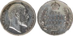 Indian Coins India, Edward VII, silver restrike proof rupee, 1907B, EDWARD VII KING & EMPEROR, bare head r., rev. crowned value and country foliage either side, date below (SW.7.38), certified and gra