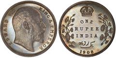 Indian Coins India, Edward VII, silver proof rupee, 1908C, EDWARD VII KING & EMPEROR, bare head r., rev. crowned value and country foliage either side, date below (SW.7.40), certified and graded by NG