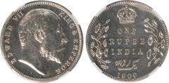 Indian Coins India, Edward VII, silver restrike proof rupee, 1909C, EDWARD VII KING & EMPEROR, bare head r., rev. crowned value and country foliage either side, date below (SW.7.45), certified and gra