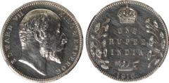 Indian Coins India, Edward VII, silver early restrike proof rupee, 1910B, EDWARD VII KING & EMPEROR, bare head r., rev. crowned value and country foliage either side, date below, dot on vine, only a h