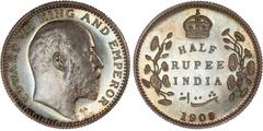 Indian Coins India, Edward VII, silver proof half rupee, 1908C, EDWARD VII KING AND EMPEROR, bare head r., rev. crowned value and country, foliage either side, date below (SW.7.67), certified and grad