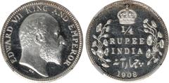 Indian Coins India, Edward VII, silver original proof half rupee, 1908C, EDWARD VII KING AND EMPEROR, bare head r., rev. crowned value and country, foliage either side, date below (SW.7.67), certified