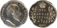 Indian Coins India, Edward VII, silver restrike proof two annas, 1904C, EDWARD VII KING AND EMPEROR, bare head r., rev. crowned value and country, foliage either side, date below (SW.7.100), certified