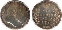 Indian Coins India, Edward VII, silver restrike proof two annas, 1908C, EDWARD VII KING AND EMPEROR, bare head r., rev. crowned value and country, foliage either side, date below (SW.7.110), certified