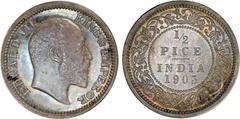 Indian Coins India, Edward VII, silver original proof half pice, 1903C, off-metal strike in silver, EDWARD VII KING & EMPEROR, bare head r., rev. value, country, and date, all within border of scrolli