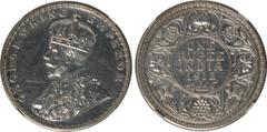 Indian Coins India, George V, silver restrike proof rupee, 1912B, GEORGE V KING EMPEROR, crowned bust l., rev. value, country, and date, all within border of scrolling foliage (SW.8.20), certified and