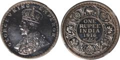 Indian Coins India, George V, silver proof rupee, 1916C, GEORGE V KING EMPEROR, crowned bust l., rev. value, country, and date, all within border of scrolling foliage (SW.8.34), certified and graded b