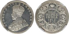 Indian Coins India, George V, silver original proof half rupee, 1912C, GEORGE V KING EMPEROR, crowned bust l., rev. value, country, and date, all within border of scrolling foliage (SW.8.64), certifie