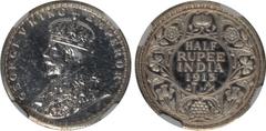 Indian Coins India, George V, silver early restrike proof half rupee, 1913B, GEORGE V KING EMPEROR, crowned bust l., rev. value, country, and date, all within border of scrolling foliage (SW.8.70), ce