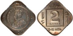 Indian Coins India, George V, copper-nickel proof two annas, 1918B, GEORGE V KING EMPEROR, crowned bust l., decorative border containing date and country, rev. value within decorative border (SW.8.224