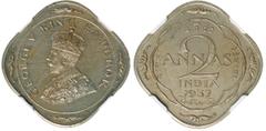Indian Coins India, George V, cupro-nickel pattern two annas mule, 1937, GEORGE V KING EMPEROR, crowned bust l., within decorative border, rev. value, country, and date, all within decorative border, 