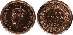 Indian Coins India, George V, bronze restrike proof 1/12 anna, 1938C, GEORGE VI KING EMPEROR, crowned head l., rev. value, country, and date, all within border of scrolling foliage (SW.9.265), certifi