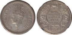 Indian Coins India, George VI, silver proof restrike rupee mule, 1936C, GEORGE VI KING EMPEROR, crowned head l., rev. value, country, and date, all within border of scrolling foliage (SW.9.4), certifi