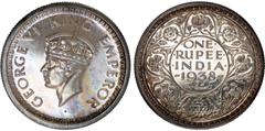 Indian Coins India, George VI, silver restrike proof rupee, 1938C, GEORGE VI, crowned head l., rev. value, country, and date, all within border of scrolling foliage (SW.9.8), certified and graded by N