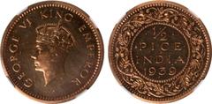 Indian Coins India, George VI, bronze restrike proof half pice, 1939C, GEORGE VI KING EMPEROR, crowned head l., rev. value, country, and date, all within border of scrolling foliage (SW.9.256), certif