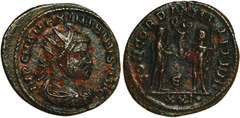 Ancient Coins Maximian (AD 286 – 305), Æ antoninianus, Cyzicus, IMP C MA – MAXIMIANVS AVG B, rad. and dr. bust r., rev. CONCORDIA MIL – ITVM, emperor stg. r., holding parazonium and receiving Victory 