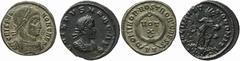 ANCIENT COINS Crispus (AD 317-326), AE3 (2): Ticinum, CRISPVS-NOB CAES, laur., cuir. bust r., rev. DOMINOR NOSTROR CAESS around VOT X crescent in three lines within wreath (RIC.170); London CRISPVS NO
