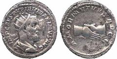 The Major Poll Collection. Ancient Coins. Pupienus (AD 238), antoninianus, IMP CAES PVPIEN MAXIMVS AVG, rad., dr. and cuir. bust r., rev. AMOR MVTVVS, clasped hands (C.2; RIC.9b), nearly very fine, su