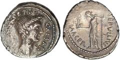 Ancient Coins Julius Caesar, as Dictator (49-44 BC), denarius, Rome, P. Sepullius Macer, as Moneyer, struck c. February-March 44 BC, CAESAR-DICT•PERPETVO, laur. head of Julius Caesar r., rev. P•SEPVLL