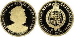 British Isles St. Helena, Elizabeth II, East India Company, gold proof one pound and five pence single coin, bust r., rev. military guinea reverse, wt. 8.4gms., in case of issue, with certificate, FDC