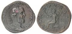 Pupienus, A.D. 238. Æ Sestertius. Rome. Laureate, draped and cuirassed bust of Pupienus right. Rv. Pax seated left, holding olive branch and transverse scepter. 18.84 grams. RIC 22a. BMC 48. Cohen 23.
