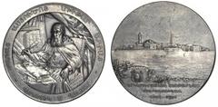ARMENIA. 1901 200th Anniversary of the Establishment of the Mekhitarist Order Medal. White Metal, 61mm. By Stefano Johnson, Milano. Choice About Uncirculated. Obv. Mekhitar seated l. writing with quil