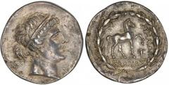 AIOLIS. Kyme. Ca. 165-140 B.C. AR Tetradrachm. Good Very Fine AR Tetradrachm. Kallias, magistrate. Head of the Amazon Kyme right, hair bound with taenia. Rv. Horse prancing right; below raised foreleg